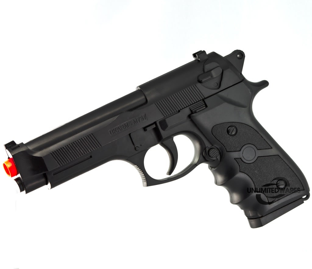 PISTOLA DE RESORTE UKARMS M757R CON MIRA LASER AIRSOFT PARA BALINES 6MM PLASTICOS - Image 4