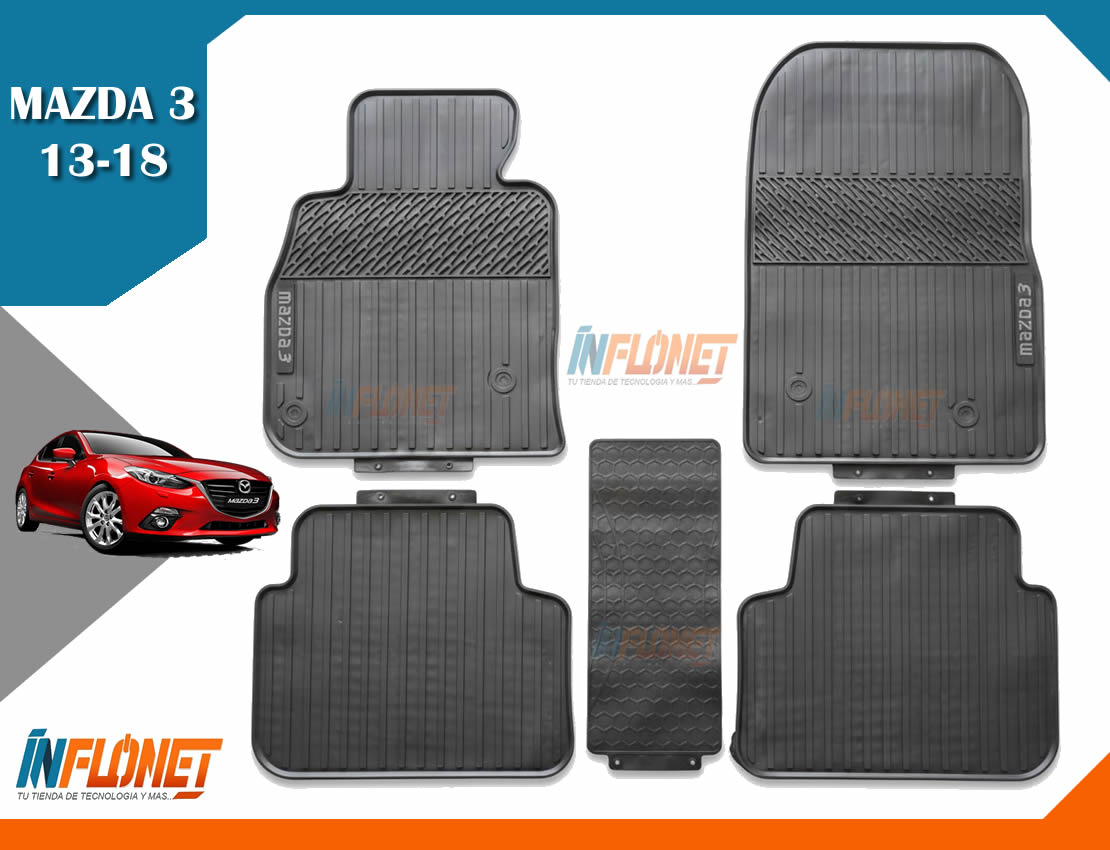 ALFOMBRAS DE HULE MAZDA 3 2014 A 2018 LETRA GRIS