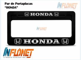 Par de portaplacas para carros honda color negro con logotipos plateados Inflonet Guatemala