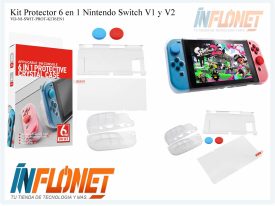 Kit Protector 6 en 1 Compatible con Nintendo SWITCH V1 y V2 HS-SW369 Protector Vidrio Caps