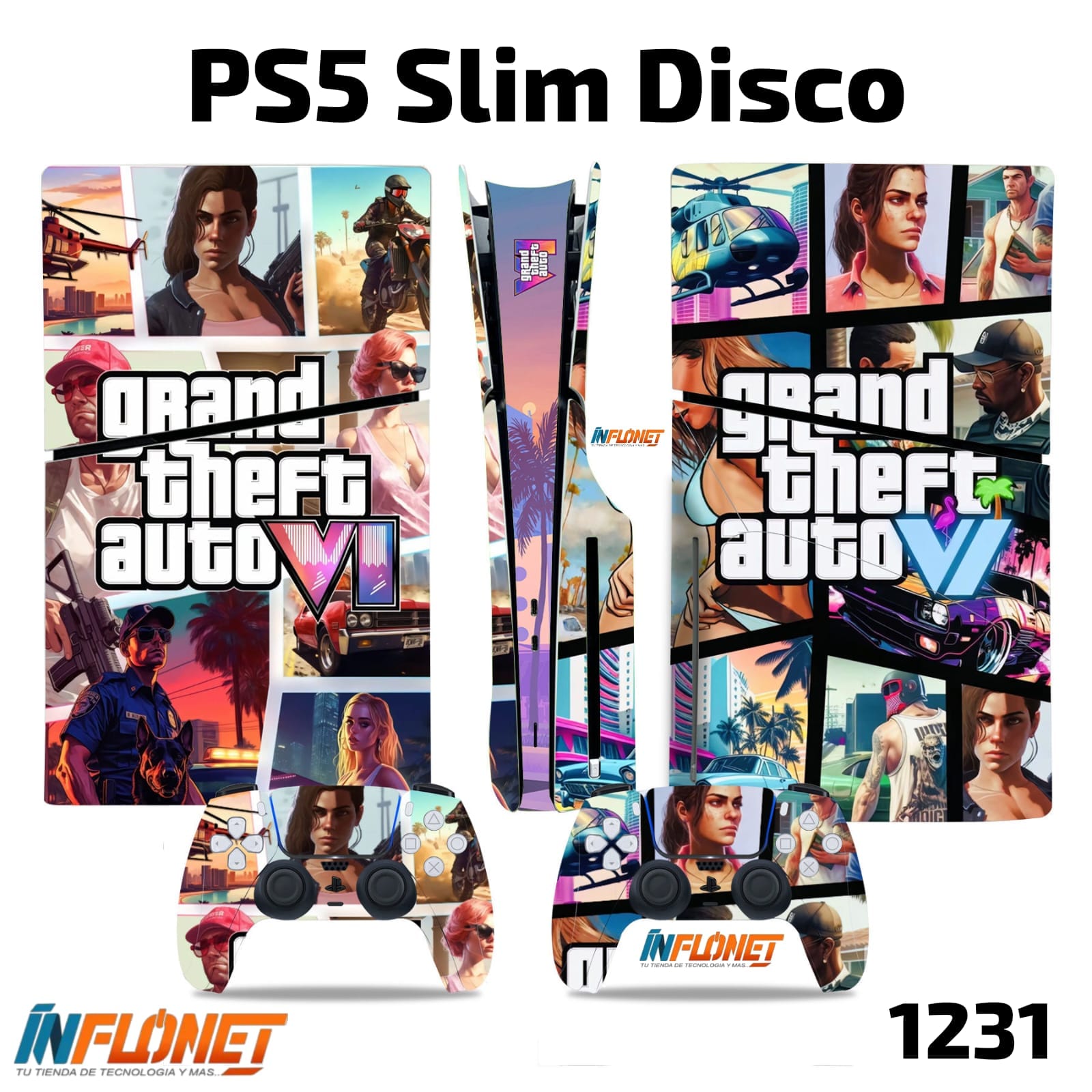 Skin o Calcomania de Vinilo Compatible con Play Station PS5 Slim Disco - Image 5